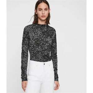 All Saints Black and Gray Leopard Print Top